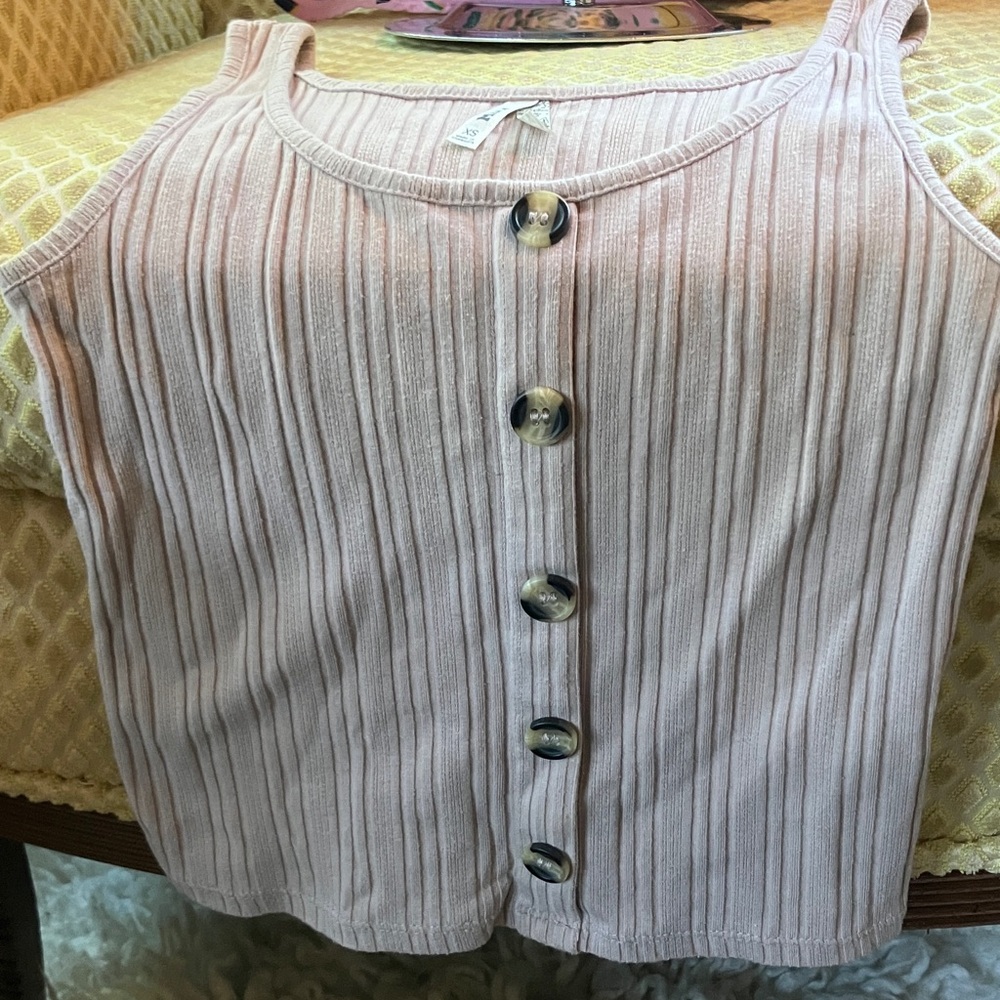 Mudd Light Pink Ribbed Cropped Button Tank Top NWOT